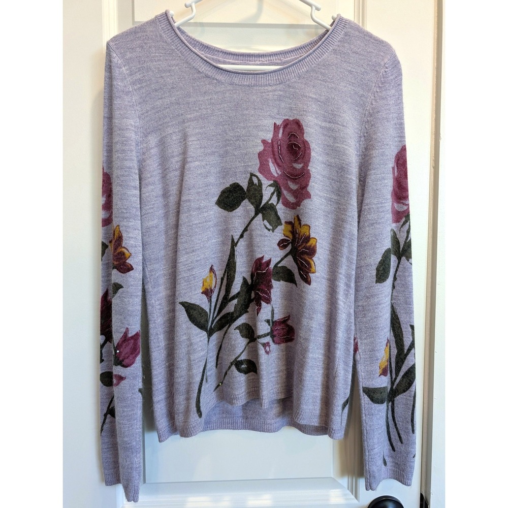 Christopher & Banks Beaded Floral Graphic Knit Sweater